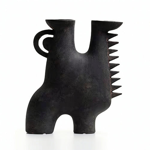 Resin Vase with Ribbed Details Matte Flower Holder Contemporary for Office Desk