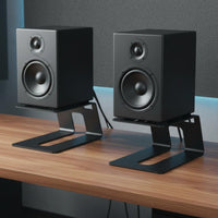2 Pieces Studio Speaker Riser 5 Degree Upward Angled Studio Speaker Stand Sturdy Metal Construction Desktop Speaker Stand for Gaming Enthusiasts