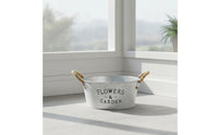 Decorative Metal Planter with Rope Handles Weathered Galvanized Bucket Planter Vintage Metal Bucket with Handles Easy-Carry for Home Decorators, Windowsill