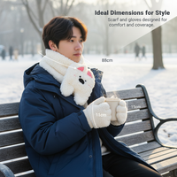 Cute Cartoon Plush Westie Dog / Cat Scarf & Gloves Set for Women, Thickened Warm Winter Accessories