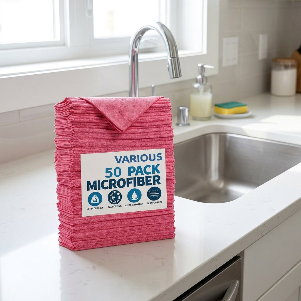 25cm Microfibre Cloth and Cleaning Cloths Pack of 5, Non Scratch Soft Cloth for Glass and Dishes, 240 GSM Polyester-Nylon for Wet and Dry Use