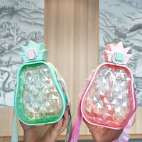 Creative Cute Pineapple Straw Plastic Water Bottle with Strap for Kids, Outdoor Sports, 255g