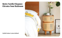 Round Woven End Table High-Leg design Nightstand Space-Saving for Office, Adults