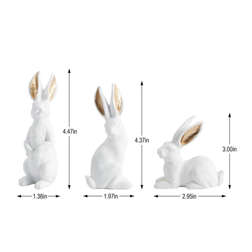 3 Pieces Easter Bunny Figurines Multiple Poses Resin Bunny Statues for Bookshelf