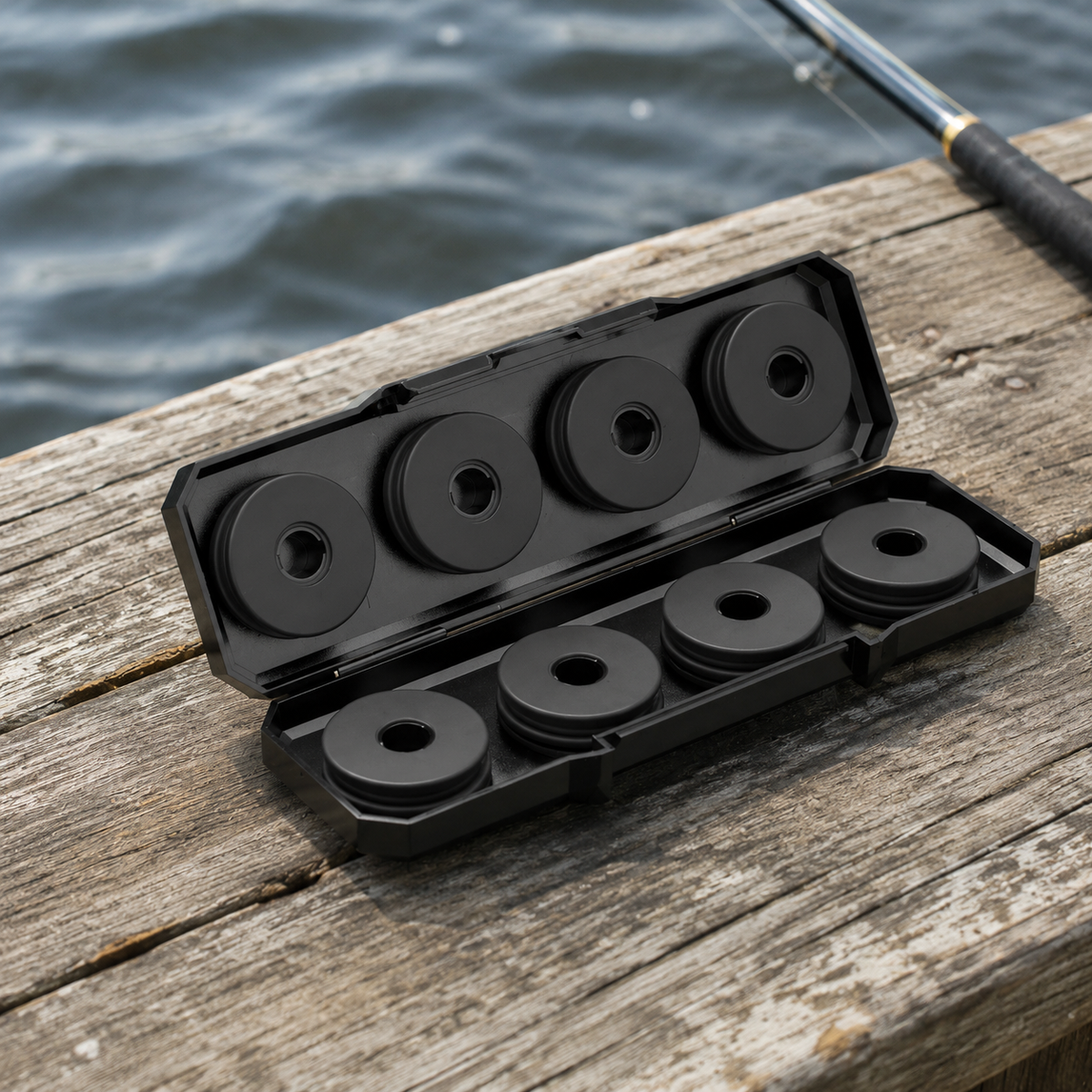 Mythic Deity Fishing Tackle Box Polymer 8 Spool Carp Fishing Rig Storage Box, Scratch Resistant Fishing Line Organiser for Anglers