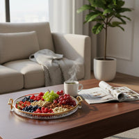 Gold Rim Snack Tray Decorative Round Party Platter Break-Resistant