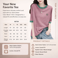 Going Out Tops for Women with Embroidered Detail, Casual Oversized T Shirts in Slub, Round Neck Tees with Colour Block Design