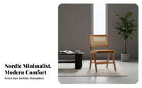 Minimalist Nordic Design Cane Back Dining Chair Breathable Backrest Solid Wood Rattan Chair Thick Cushioned Seat Household Furniture High-Density Foam Cushion for Homeowners, Interior Designers, Business Owners, Living Room, Bedroom, Kitchen, Home Office