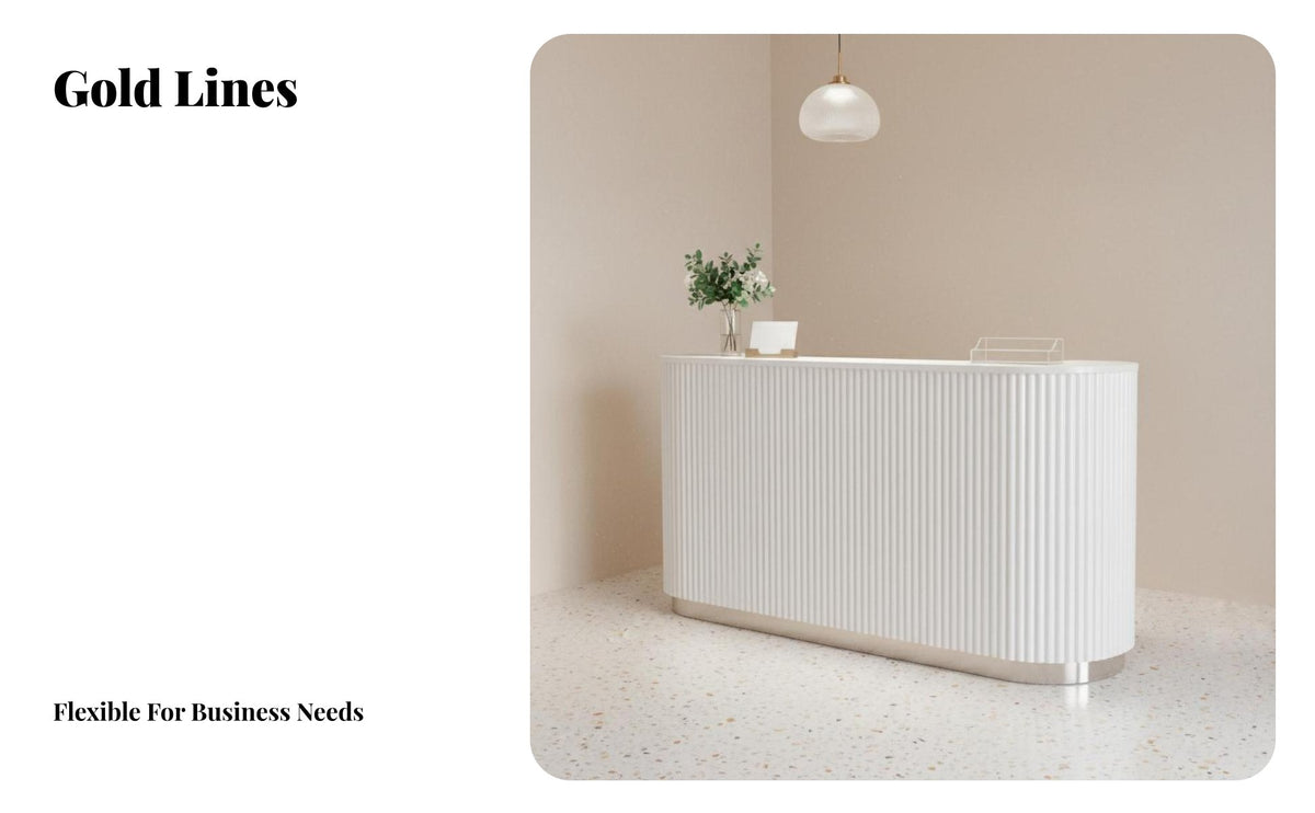 Light Luxury Design Cream Design Cashier Desk Long-Lasting Construction Modern Reception Desk Enamel Finish Commercial Checkout Counter Shipped Fully Assembled for Salon Owners, Receptionists, Clothing Boutique, Spa, Lobby