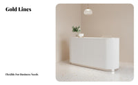 Light Luxury Design Cream Design Cashier Desk Long-Lasting Construction Modern Reception Desk Enamel Finish Commercial Checkout Counter Shipped Fully Assembled for Salon Owners, Receptionists, Clothing Boutique, Spa, Lobby