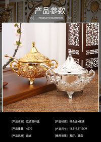 European Style White Sugar Bowl with Gold and Silver Patterns for Kitchen and Restaurant