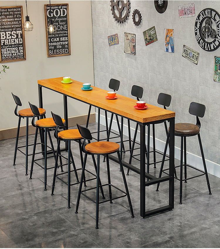 Industrial Style Solid Wood Bar Table for Cafes and Restaurants, Tall Dining Table Set