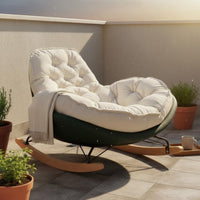 Upholstered Rocking Chair Wide Seat Upholstered Recliner Tufted Rocking Lounge Chair Sleigh Base Household Seating
