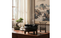 Ceramic Fountain with Wooden Stand Quiet for Tea Table