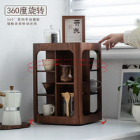 Walnut Rotating Four-Tier Desk Organizer for Cups and Saucers
