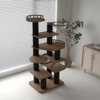 Multi-Level Cat Tree Walnut Color Finish Multi-Level Cat Tower with Condo Multiple Resting Spots Feline Activity Center for Play Area, Indoor, Bedroom