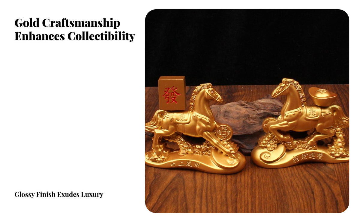 Chinese Astrological Horse Ornament Sand Gold Finish Chinese Astrological Horse Sculpture Metal Handmade Decor Decoration for Desktop, Office