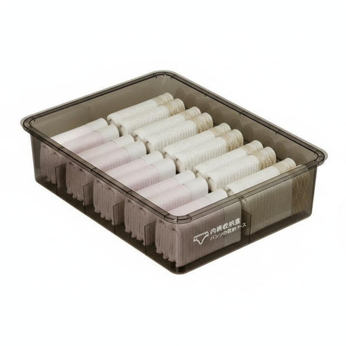 Divided Underwear Box transparent Lidded Compartment container Transparent View
