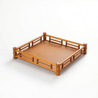 Serving Tray with Woven Central Panel Portable Bamboo Serving Tray Versatile for Tabletop Display