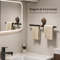 Hanging Rack Single Bar, Premium Walnut Wood Finish Towel Bar for Washroom, Punch Installation for Homeowner, Nordic Style Bathroom Storage