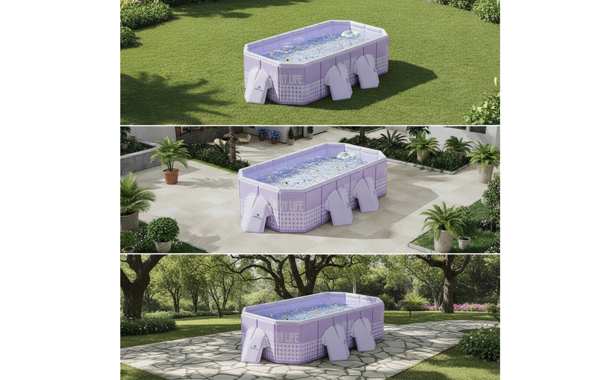 Non-Inflatable Pool with Stairs No-Inflation Foldable Pool Easy to Drain Ball Play Area Quick Setup for Toddlers, Backyard