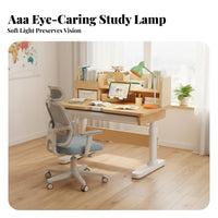 Child's Writing Table with Chair Wooden Student Writing Desk with Hutch Ergonomic Height Adjustable Homework Station Built-in Lamp Suitable for Kids Study Room Home School