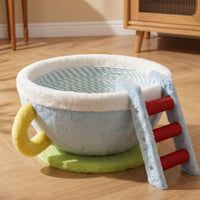 Pet Bowl Bed Bowl-Shaped Cat Bed with Handle Cute Feline Resting Place for Living Room