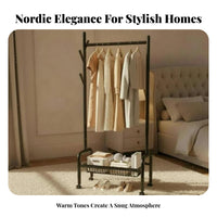 Mobile Clothes Rack with Storage Baskets Nordic design for Laundry Room, Students