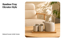 Ceramic Tea Set Speckled Clay Tableware Wooden Tray