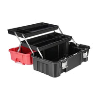 1 Piece Tool Organizer Portable Tool Box with Support Legs Metal Locks Folding Storage Organizer Ribbed Shell Stainless Steel Front Compact Carry Suitable for Electricians Repairs Garage Workshop