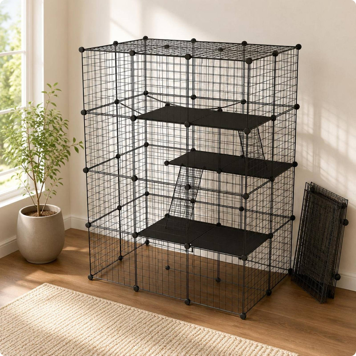 Tall Rectangular Feline Enclosure Metal Pet Housing Easy to Clean for Outdoor