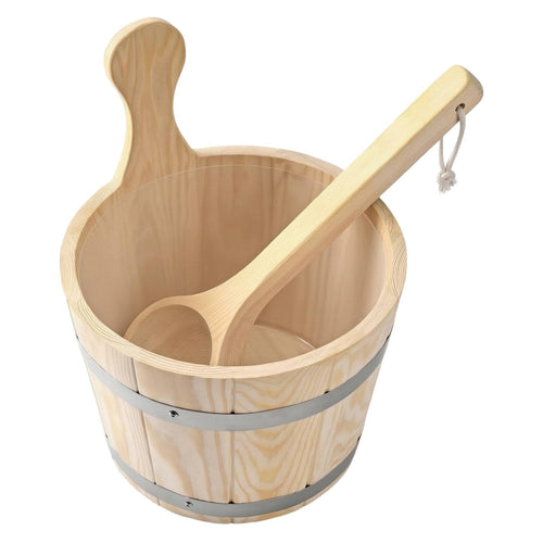 Sauna Bucket Sauna Tub Ladle Set Wooden Pail Metal Hoop Reinforcement Ergonomic Handle Convenient Storage Suitable for Home Sauna Wellness