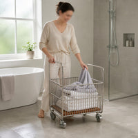 Rolling Laundry Basket Silver-Toned Wire Laundry Basket Ventilated Design