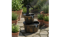 Wood Barrel Fountain Rustic Design Water Feature Easy Assembly for Yard, Patio