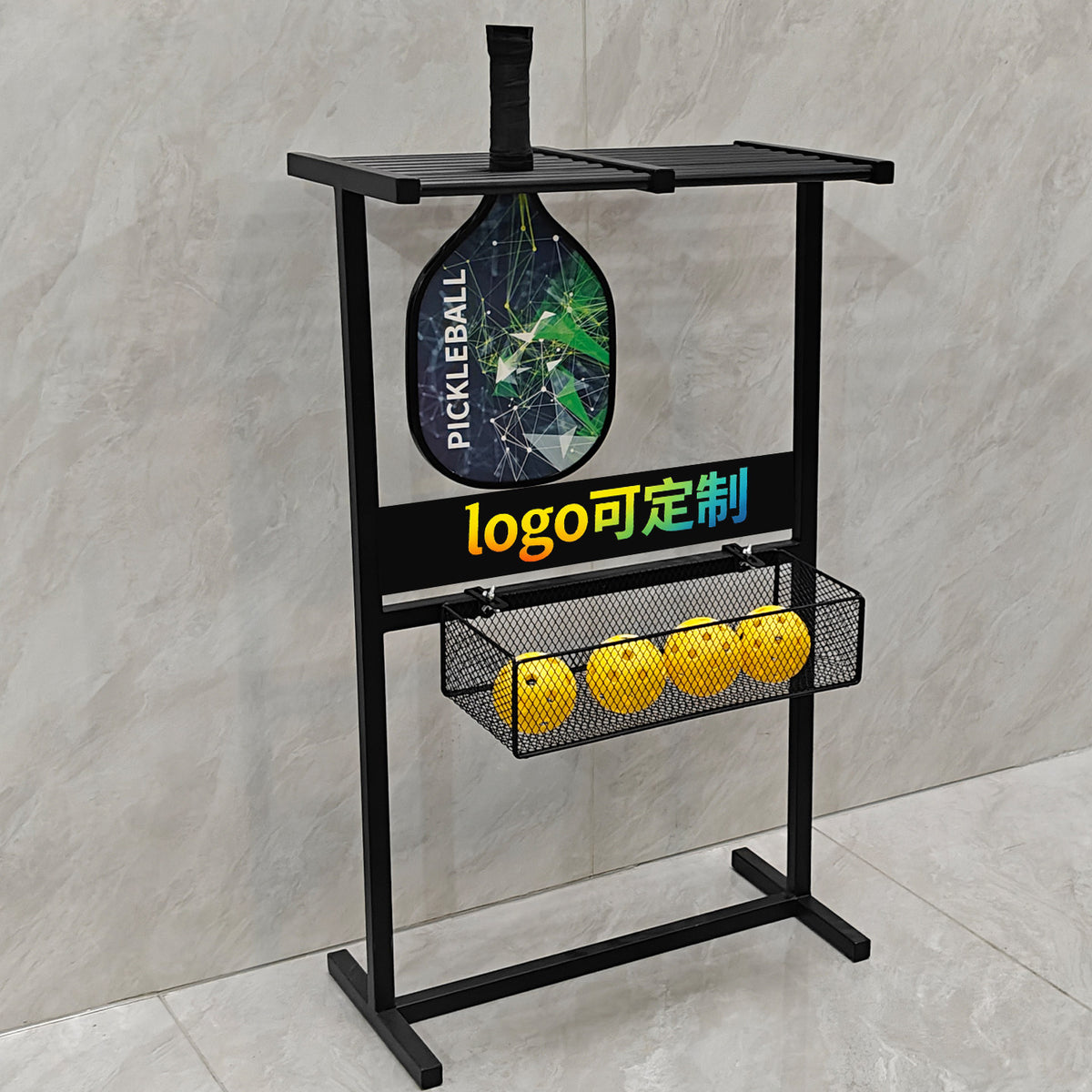 Racket Storage Rack for Pickleball and Table Tennis, Iron, Indoor, Customizable Logo