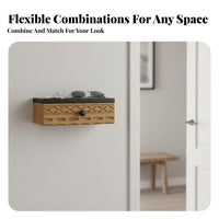 Carved Drawer Shelf Retro Design Floating Shelf Assembly Distressed Finish