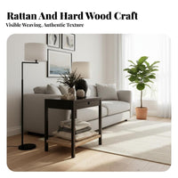 Woven Door Nightstand Adaptable Bedside Storage Cabinet Space-Saving for Renters