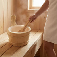 Sauna Water Pail Reinforced Banding Wooden Wood Sauna Set Round