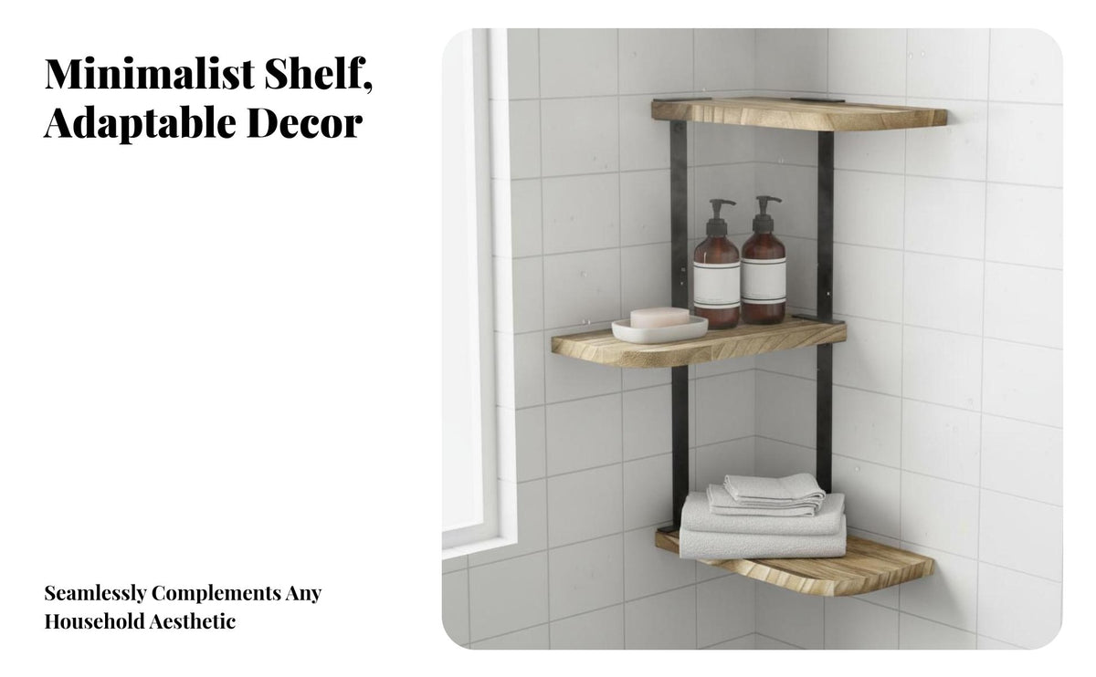 Three-Tier Corner Shelving Single Rustic Design Corner Mounting Storage-Areasaving Storage Rack for Homeowners, Students, Bathroom, Small Areas