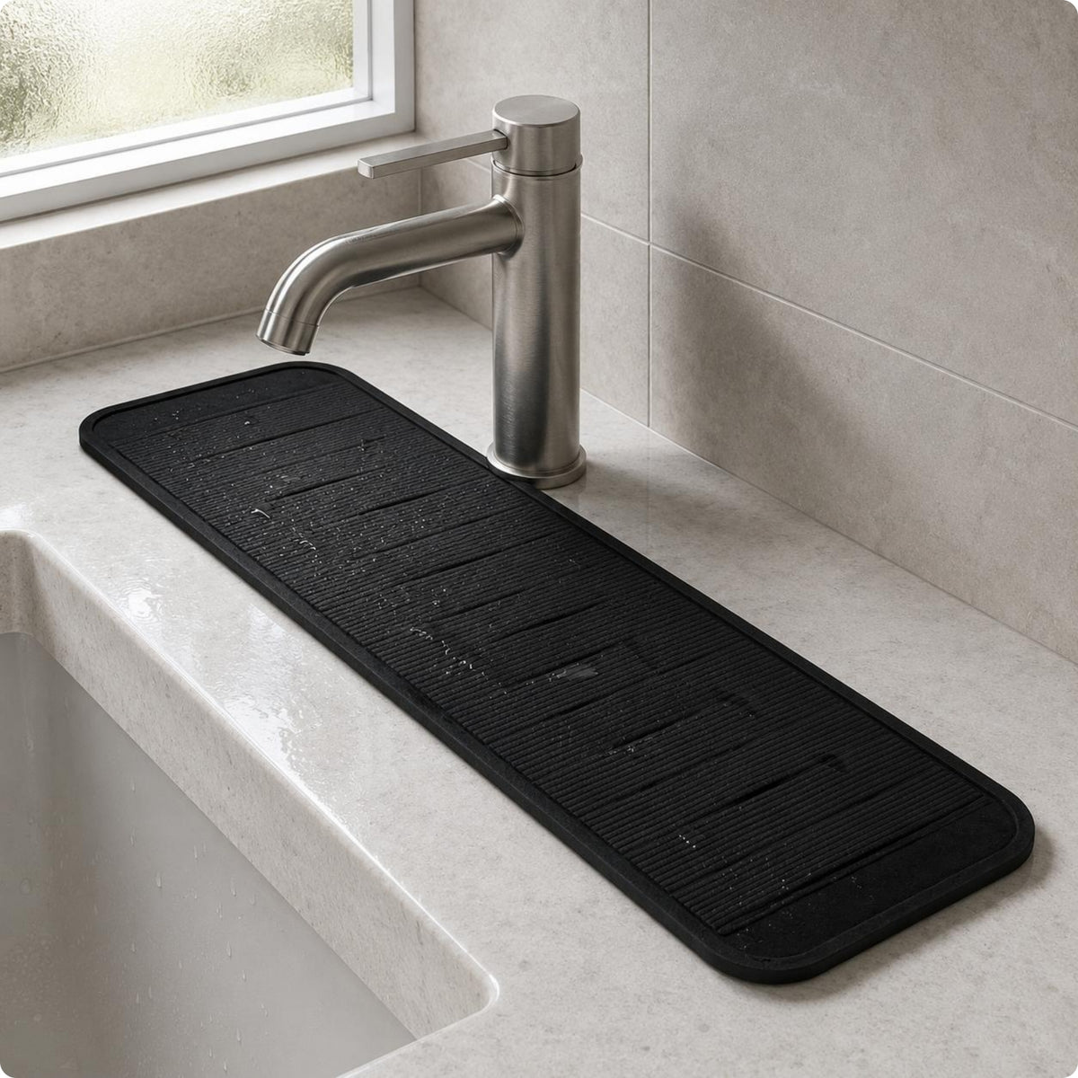Faucet Splash Mat Long-Strip Behind Faucet Mat Rounded Corners for Desktop