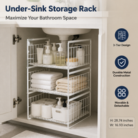 Metal Under Sink Organiser, Japanese Bathroom Storage, Pull Out Under Sink Storage for Cleaning Supplies, Toiletries