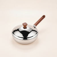 316L Stainless Steel Pot with Lid Mirror Polished Stainless Steel Pan with Wooden Handle Durable Single Handled Cooking Pan Rust-Proof for Home Cooks, Gas Stoves