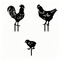 3 Pieces Perforated Chicken Cutout Stakes Outdoor Black Metal Garden Stake Weather Resistant for Lawn