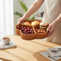 Woven Divided Serving Tray Rustic Style Fruit and Snack Serving Tray Hollow-out Design Flower Shaped Snack Basket for Living Room, Tabletop, Party