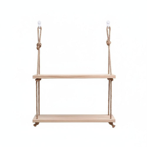 Rope-Hung board Shelf Rustic aesthetic Rope hanginging storage area Saving for Living Room