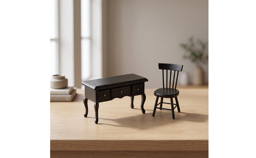 1/12 Dollhouse Desk and Chair Set 1:12 Scale Dollhouse Desk with Chair Three-Drawer for Collectors