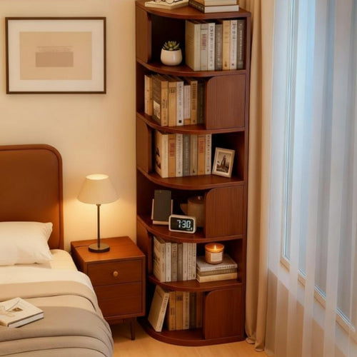 Corner Bookcase Space-saving Multi-tier Storage Rack Display Shelving Unit with Curved Baffle Suitable for Book Lovers Apartment Dwellers Study Small Areas Living Room