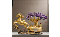 Horse Figurine with Money Tree Feng Shui Horse Statue with Wealth Vessel Good Luck for Homeowners, Collectors, Living Room, Entryway