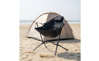 Foldable Rocking Chair With Headrest Portable Lounge Rocker Padded Seat Camping Moon Chair for Beach, Picnic