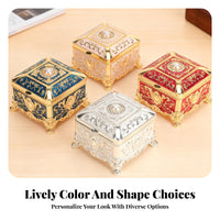 European Design Jewelry Box Gift Enamel Trinket Box Zinc Alloy Engraved Keepsake Case for Women, Brides, Wedding, Dresser